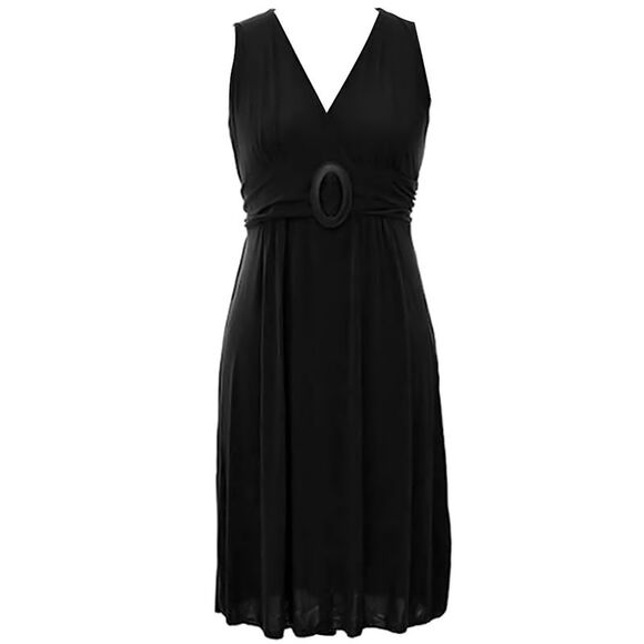 Sleeveless Empire Waist Midi Dress With Oval Buckle - Picture 1 of 4